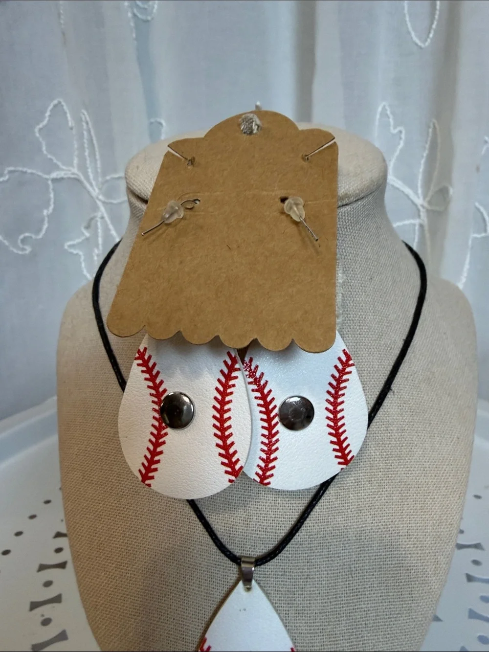 Baseball Stitch Teardrop Earrings & Pendant Set -snap charms  St Louis Cardinals